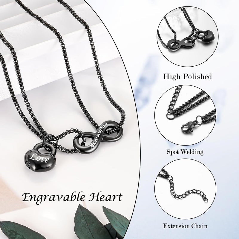 XIUDA Infinity Urn Necklace for Human Ashes Always in My Heart Cremation Necklace Stainless Steel Memorial Ash Jewelry for Women - Image 3